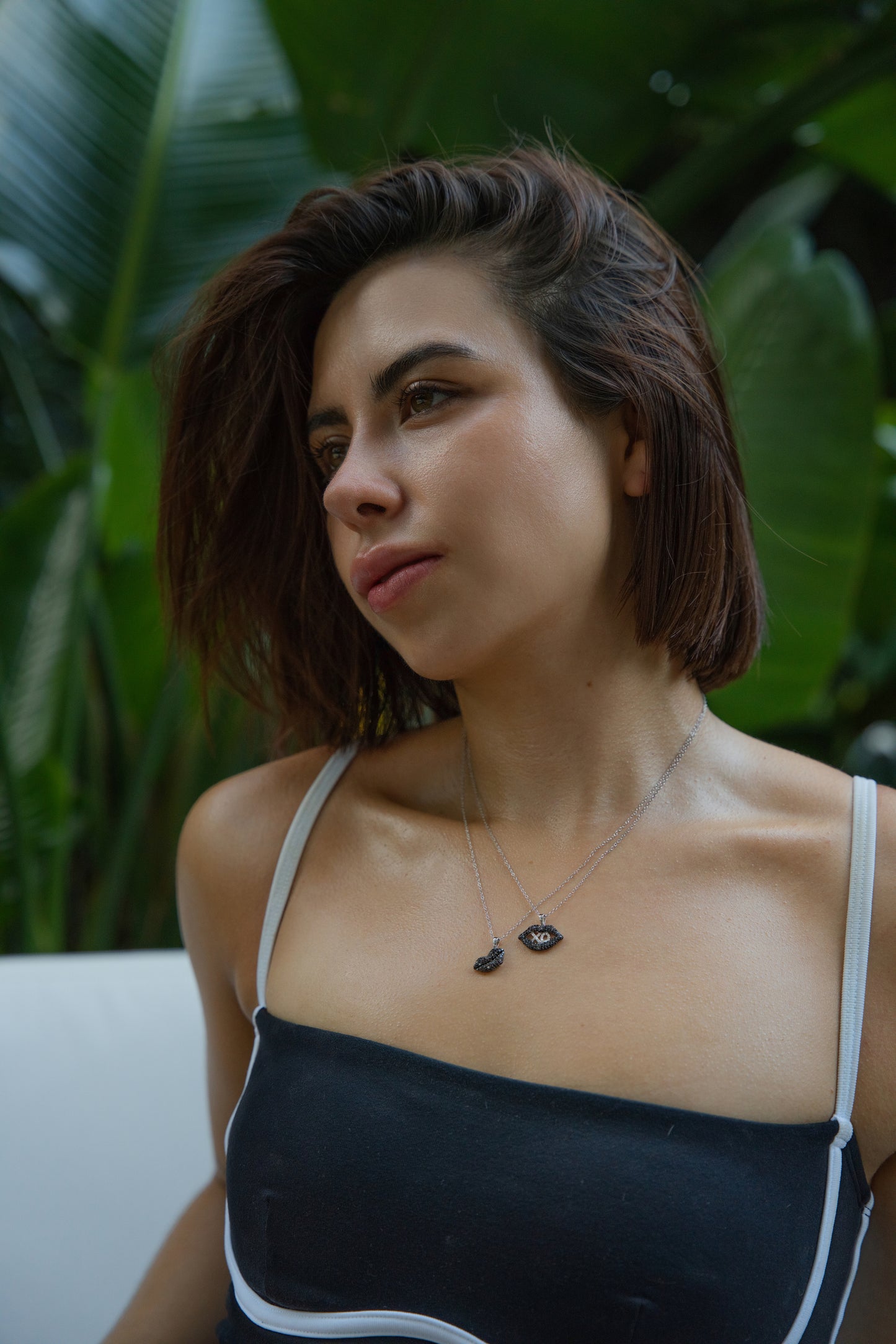 Monochrome Affection: XO Lips Pendant with Diamonds