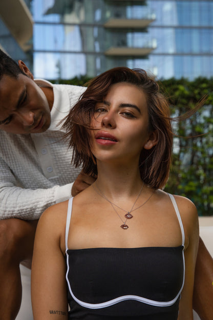 Fiery Affection: XO Lips Pendant with Diamonds