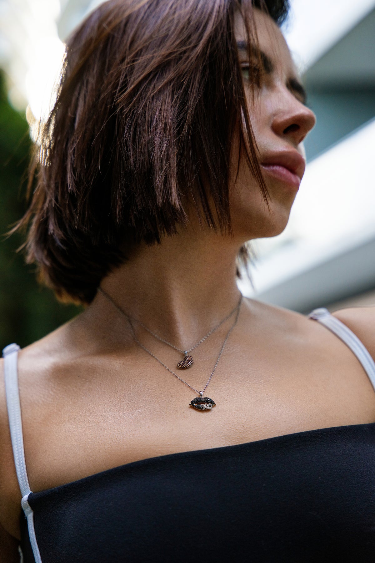 Monochrome Affection: XO Lips Pendant with Diamonds