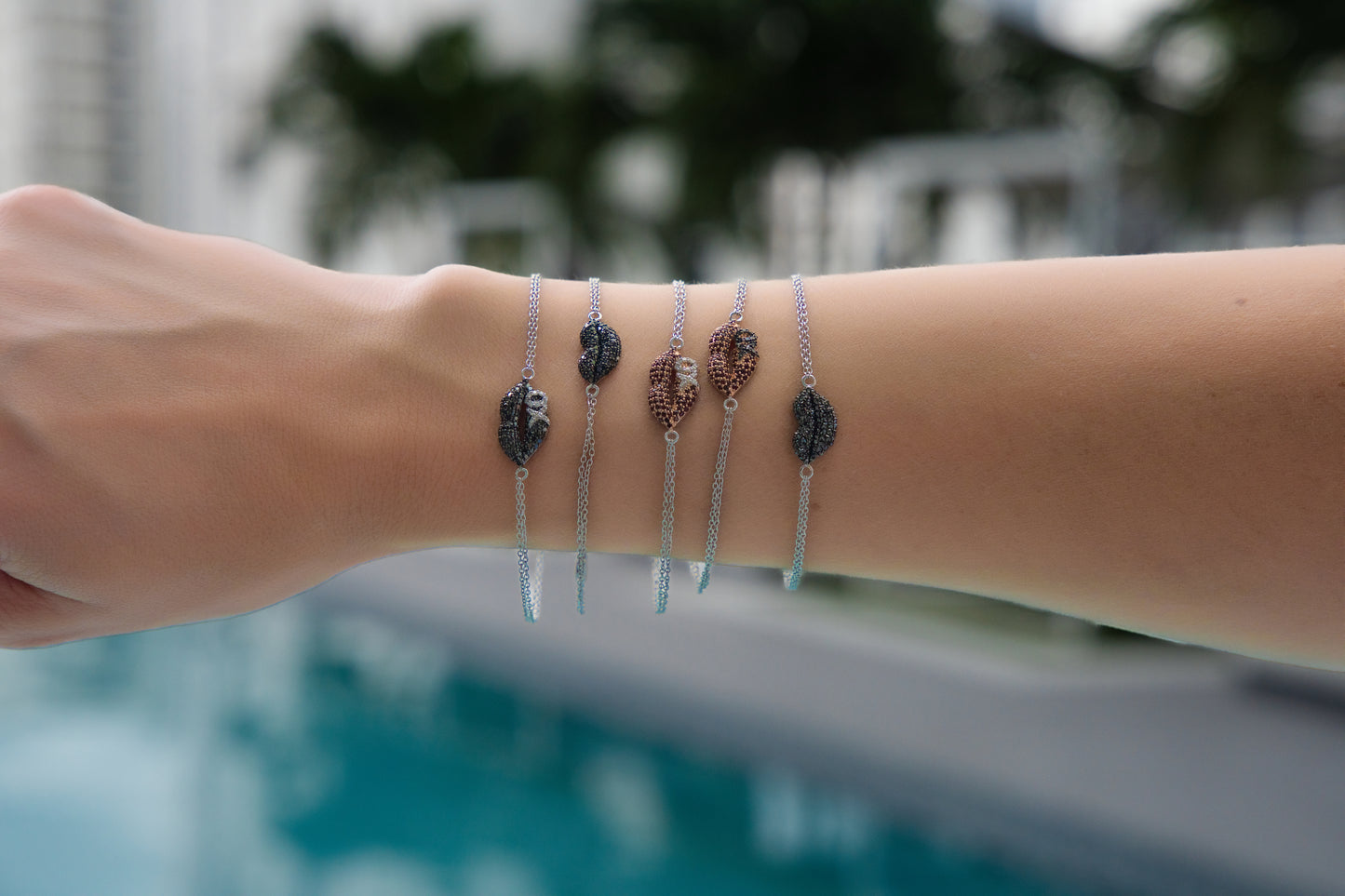 Monochrome Affection: XO Lips Bracelet with Diamonds