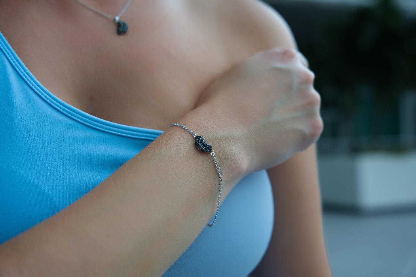Midnight Kiss: Black Diamond Lips Bracelet - (Reverse Setting)
