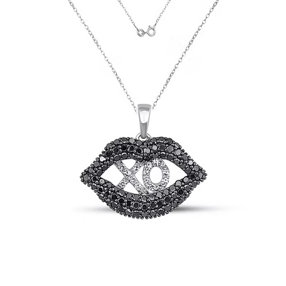 Monochrome Affection: XO Lips Pendant with Diamonds