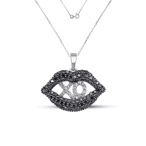 Monochrome Affection: XO Lips Pendant with Diamonds