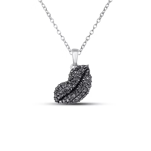 Midnight Kiss: Black Diamond Lips Pendant - (Reverse Setting)