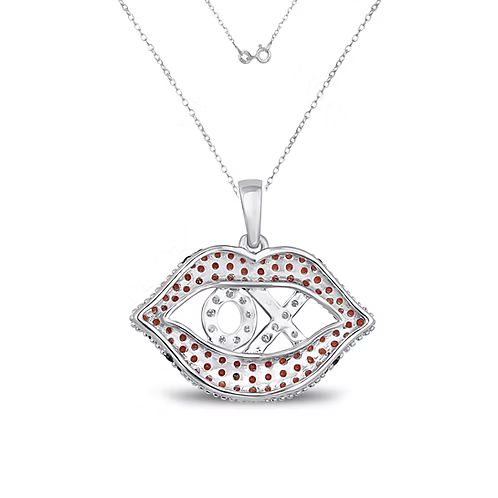 Fiery Red Affection: XO Lips Pendant with Diamonds
