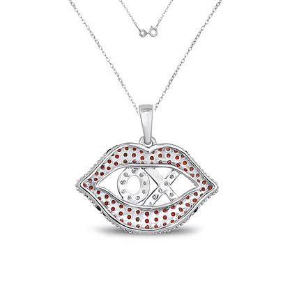 Fiery Red Affection: XO Lips Pendant with Diamonds