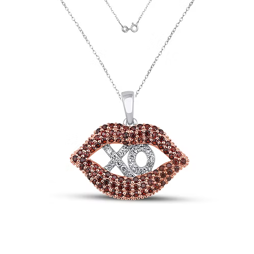 Fiery Red Affection: XO Lips Pendant with Diamonds