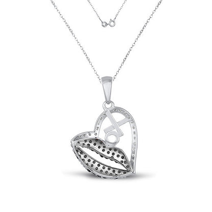 Monochrome Lips & XO White & Black Diamond Heart Pendant Set in 925 Silver