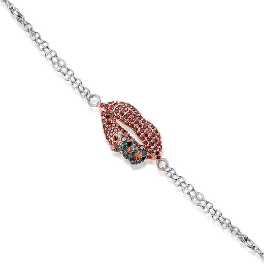 Whispering Black Diamond XO & Fiery Red Garnet Lips Bracelet