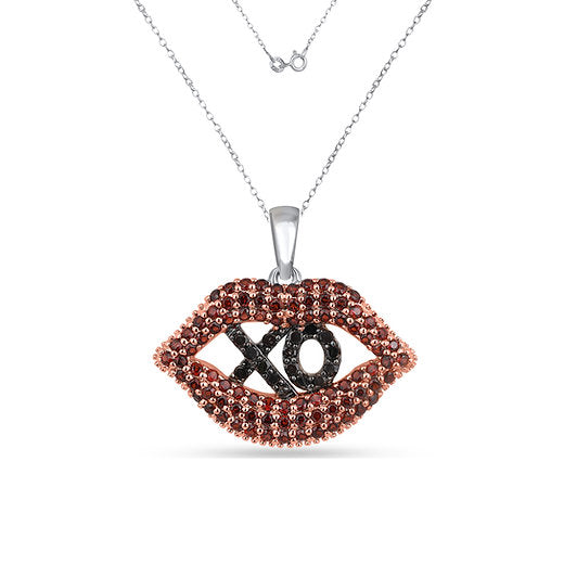 Fiery Affection: XO 925 Lips Pendant with Red Garnet & Natural Black Diamonds