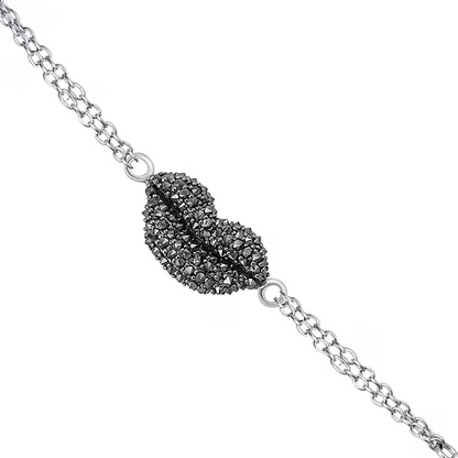 Midnight Kiss: Black Diamond Lips Bracelet - (Reverse Setting)