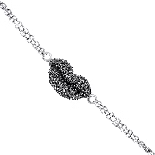 Midnight Kiss: Black Diamond Lips Bracelet - (Reverse Setting)
