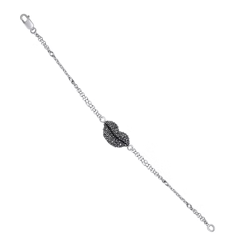 Midnight Kiss: Black Diamond Lips Bracelet - (Reverse Setting)