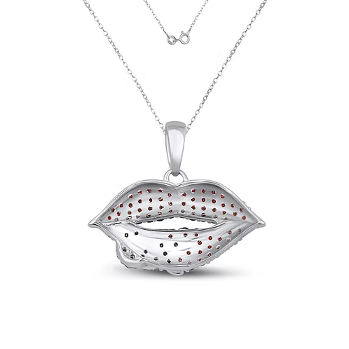 Whispering Black Diamond XO & Fiery Red Garnet Lips Pendant