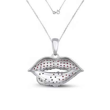 Whispering Black Diamond XO & Fiery Red Garnet Lips Pendant