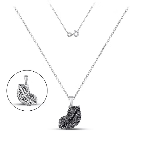 Midnight Kiss: Black Diamond Lips Pendant - (Reverse Setting)