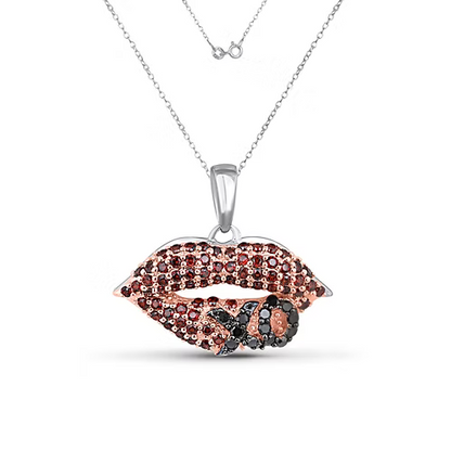 Whispering Black Diamond XO & Fiery Red Garnet Lips Pendant