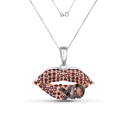Whispering Black Diamond XO & Fiery Red Garnet Lips Pendant