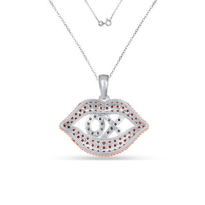 Fiery Affection: XO 925 Lips Pendant with Red Garnet & Natural Black Diamonds