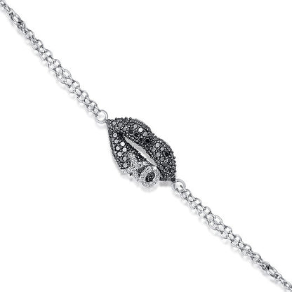 Monochrome Affection: XO Lips Bracelet with Diamonds