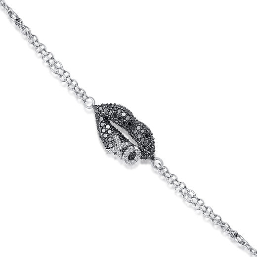 Monochrome Affection: XO Lips Bracelet with Diamonds
