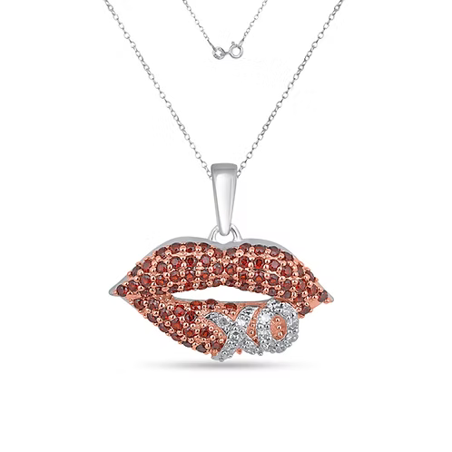 Fiery Affection: XO Lips Pendant with Diamonds