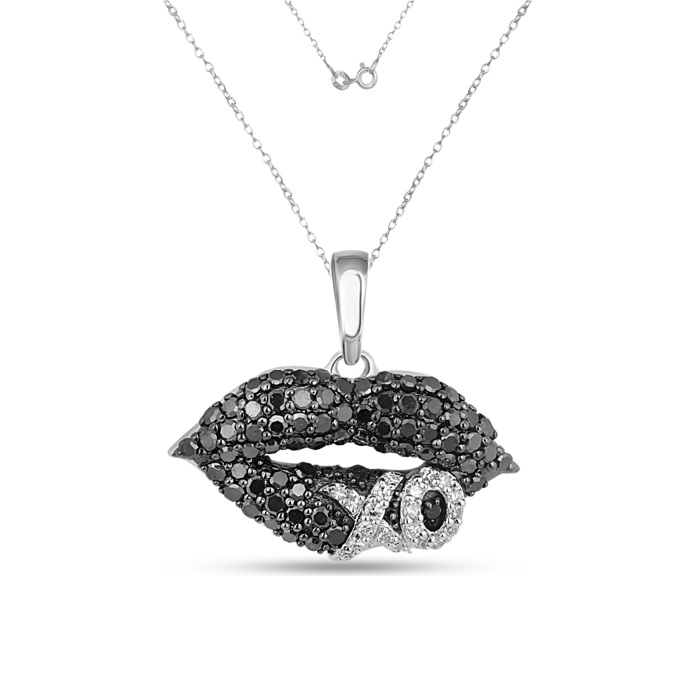 Monochrome Affection: XO Lips Pendant with Diamonds
